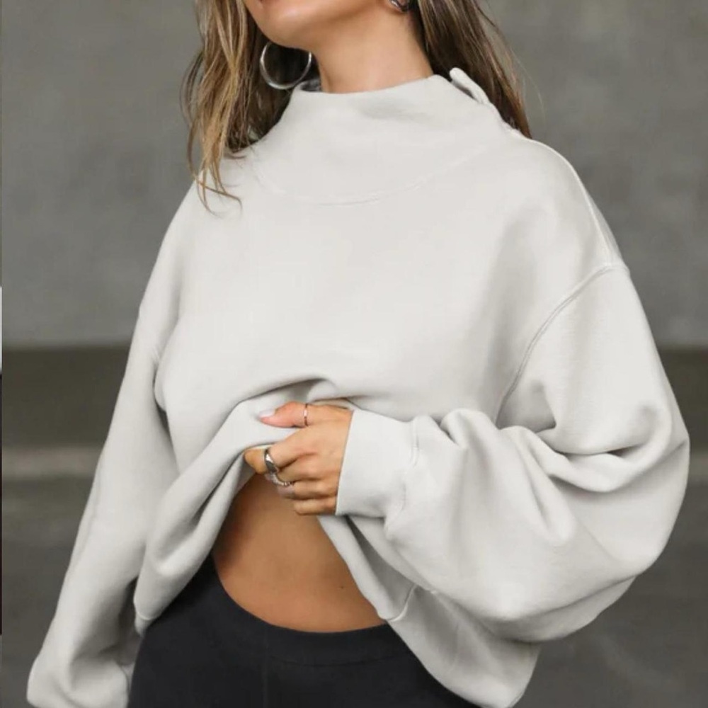 Joah Brown Cream Cowl Neck Sweater with Voluminous Sleeves